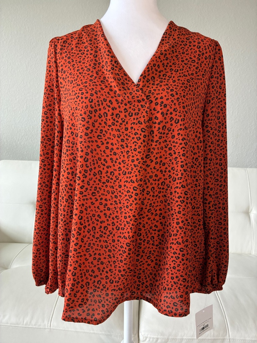 Haptics V-Neck Rust Cheetah Print Long-Sleeve Blouse